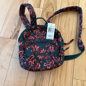 Vera Bradley Black Mini Backpack with Red Floral Scrolls
